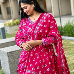 Pink Cotton Short Kurti with Farsi Salwar & Dupatta