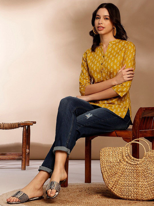 Mustard Leaf Buti Short Kurti