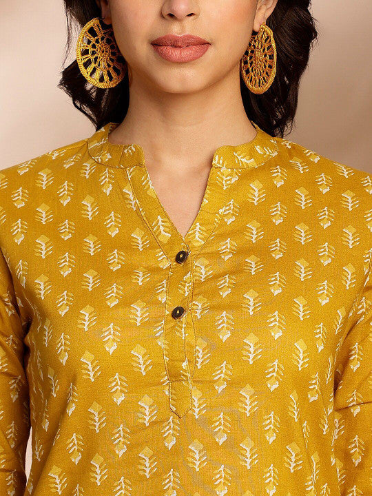 Mustard Leaf Buti Short Kurti