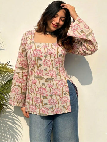 Lotus Bloom Bell Sleeve Short Kurti