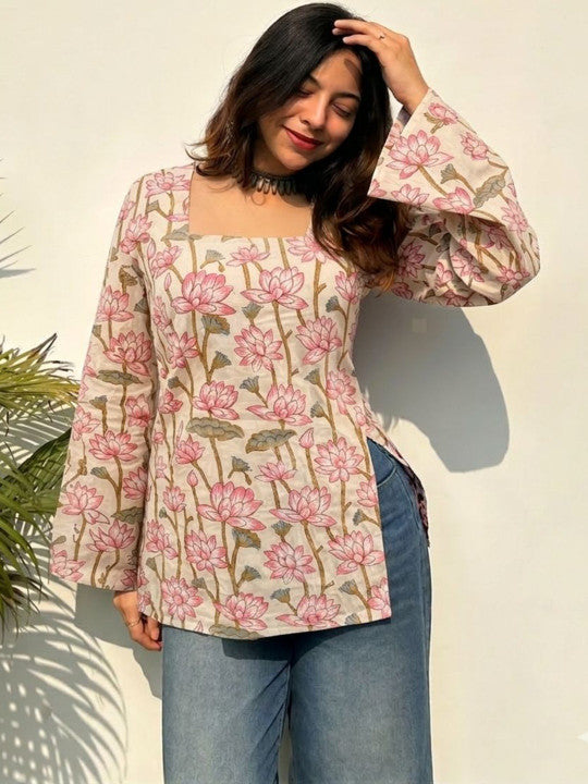 Lotus Bloom Bell Sleeve Short Kurti