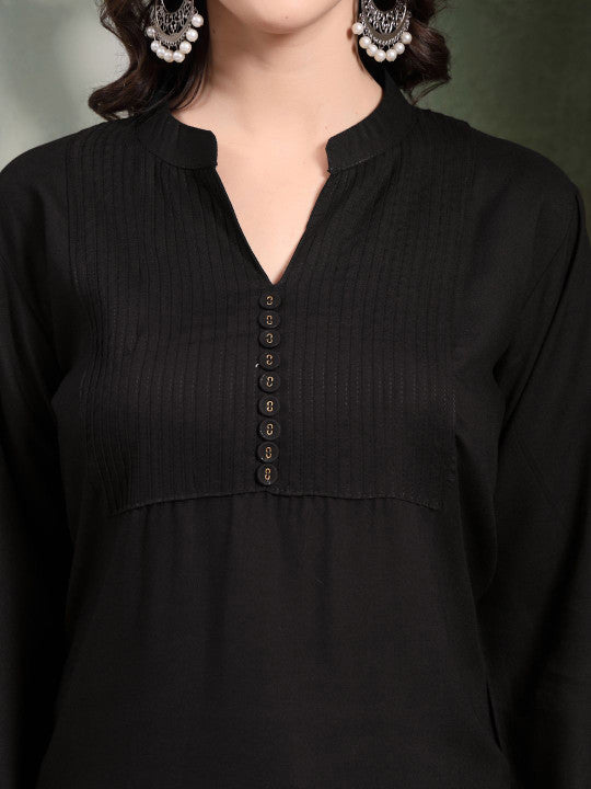 Black Solid Cotton Farshi Kurti Set