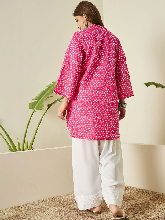 Pink Bandhani Cotton Kurta Set with Patiala Salwar