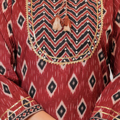 Maroon Ajrakh Jaal Print Cotton Kurta Pant Set with Dupatta