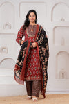 Maroon & Black Ikat Print Ethnic Set