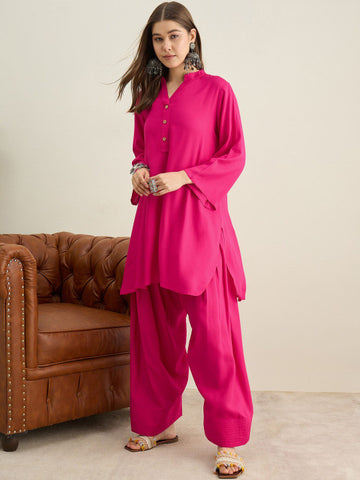 Pink Cotton Kurta Set with Patiala Salwar