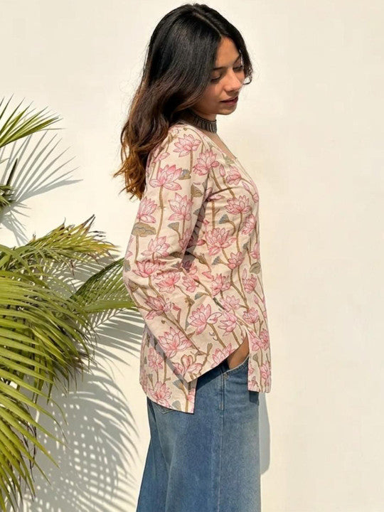 Lotus Bloom Bell Sleeve Short Kurti