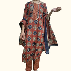 Rust Ajrakh Straight Cotton Kurta Set  | DJ24