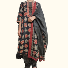 Rust Floral Cotton Straight Kurta Set | DJ30