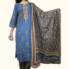 Blue Paisley Straight Cotton Kurta Set | DJ28