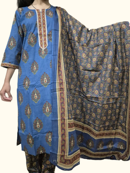 Blue Paisley Straight Cotton Kurta Set | DJ28