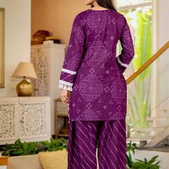 Royal Purple Cotton Farshi Kurta Set With Lace & Dupatta | DJ31