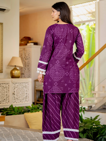 Royal Purple Cotton Farshi Kurta Set With Lace & Dupatta | DJ31