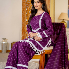 Royal Purple Cotton Farshi Kurta Set With Lace & Dupatta | DJ31