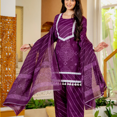Royal Purple Cotton Farshi Kurta Set With Lace & Dupatta | DJ31
