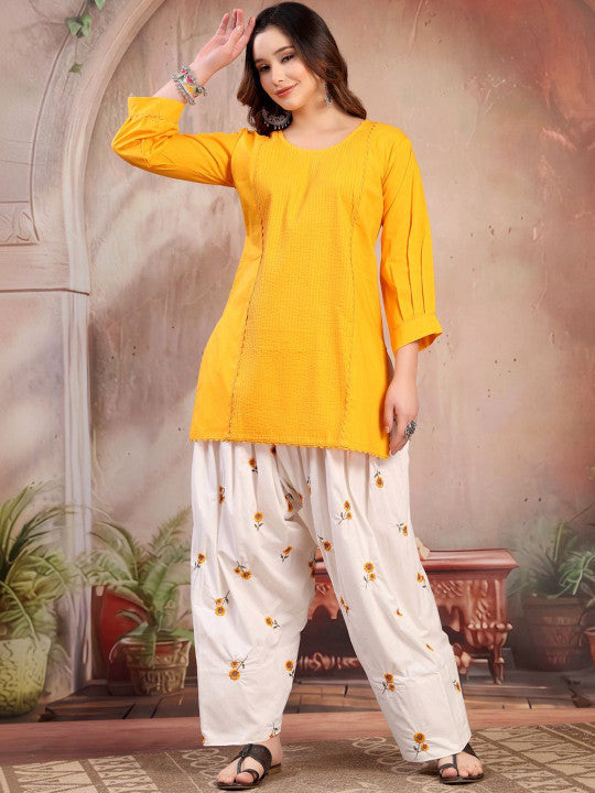 Mustard Cotton Farshi Salwar Set