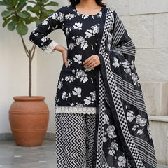 Black Floral Farshi Kurti Set | DJ19