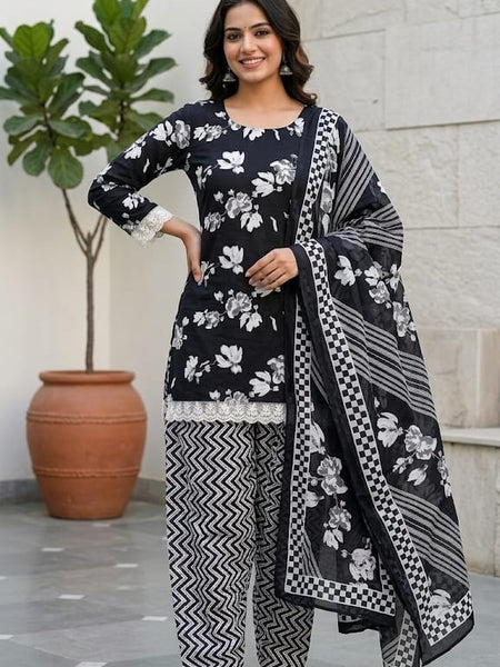 Black Floral Farshi Kurti Set | DJ19