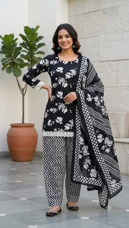 Black Floral Farshi Kurti Set | DJ19