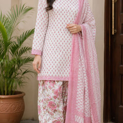 Pink Floral Cotton Farshi Kurti Set | DJ15