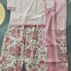 Pink Floral Cotton Farshi Kurti Set | DJ15