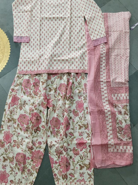 Pink Floral Cotton Farshi Kurti Set | DJ15