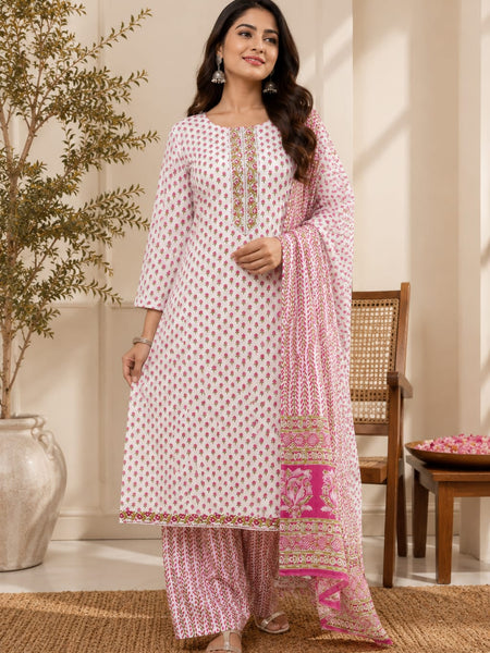 Pink Bud Cotton Straight Kurti Set | DJ11