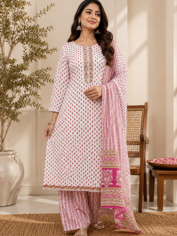 Pink Bud Cotton Straight Kurti Set | DJ11