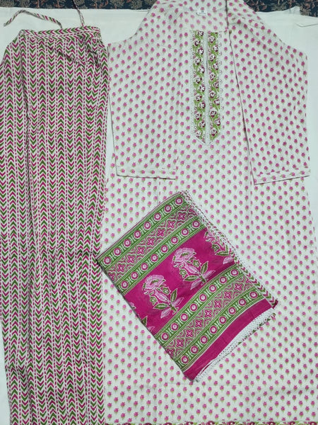 Pink Bud Cotton Straight Kurti Set | DJ11