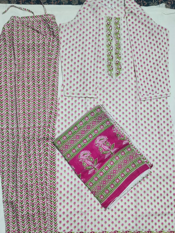 Pink Bud Cotton Straight Kurti Set | DJ11