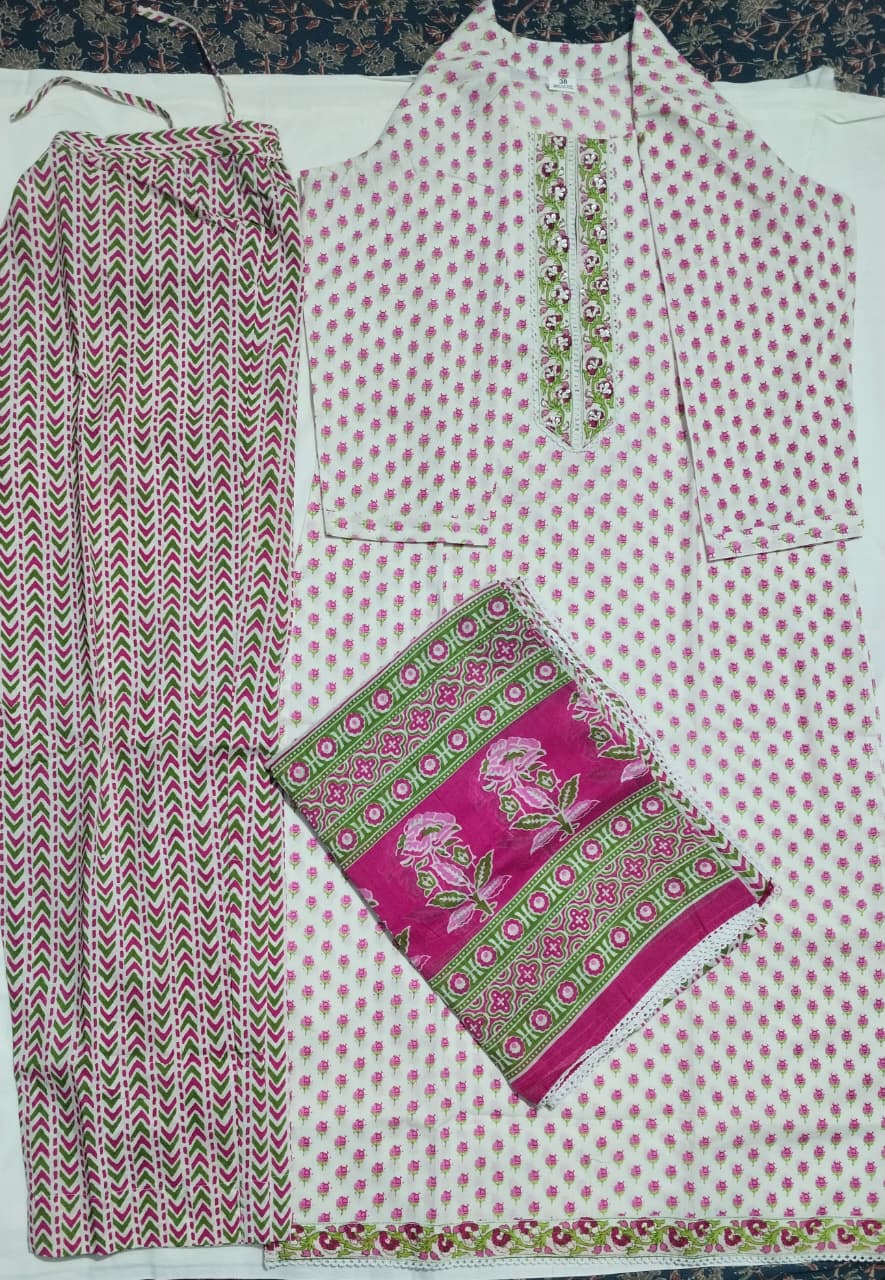 Pink Bud Cotton Straight Kurti Set