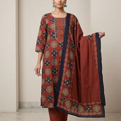 Rust Ajrakh Straight Cotton Kurta Set  | DJ24