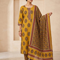 Mustard Paisley Straight Cotton Kurta Set  | DJ26