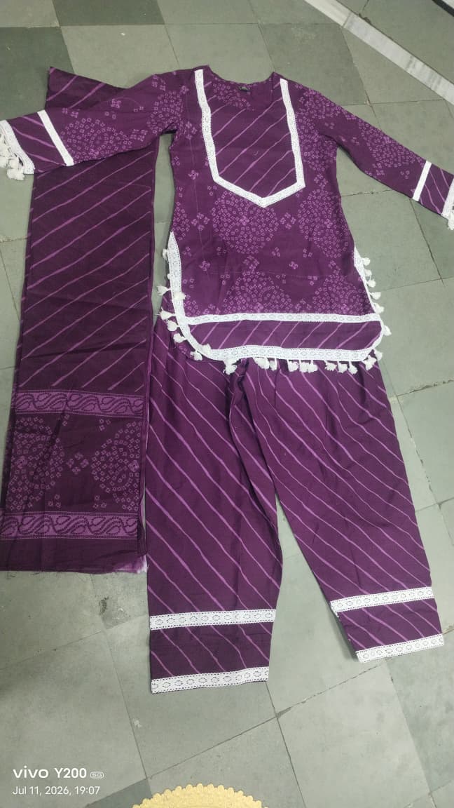 Purple Bandhani Cotton Co-ord Set with Dupatta | DJ31