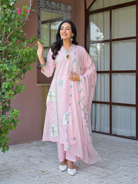 Embroidered Straight Kurta Set with Pant & Dupatta