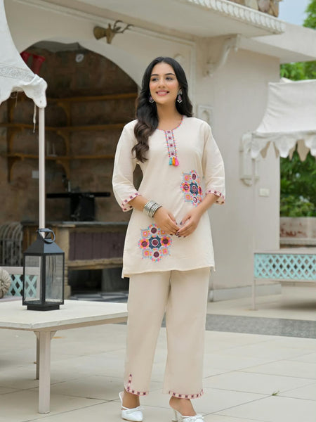 Ivory Embroidered Co-ord Set with Pant