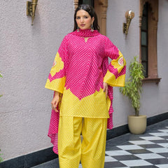 Pink & Yellow Lahriya Printed Farshi Suit Set