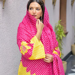 Pink & Yellow Lahriya Printed Farshi Suit Set