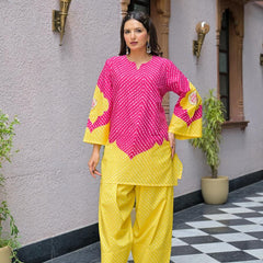 Pink & Yellow Lahriya Printed Farshi Suit Set