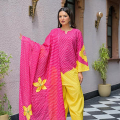 Pink & Yellow Lahriya Printed Farshi Suit Set