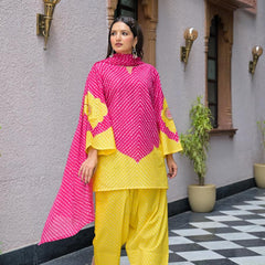 Pink & Yellow Lahriya Printed Farshi Suit Set