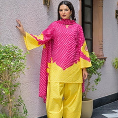 Pink & Yellow Lahriya Printed Farshi Suit Set