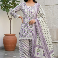 Lavender Floral Farshi Kurti Set | DJ17