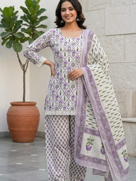 Lavender Floral Farshi Kurti Set | DJ17