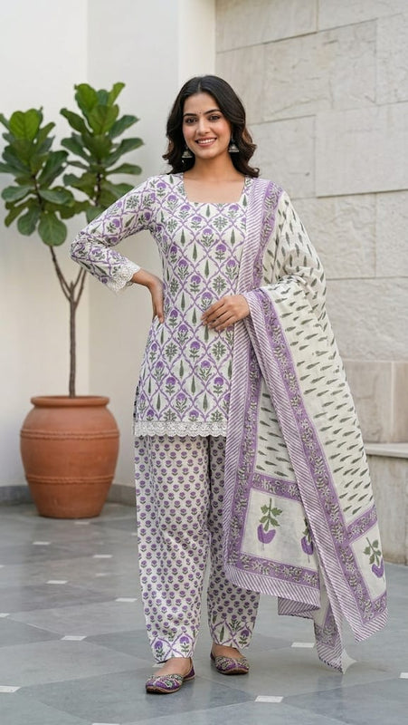 Lavender Floral Farshi Kurti Set | DJ17