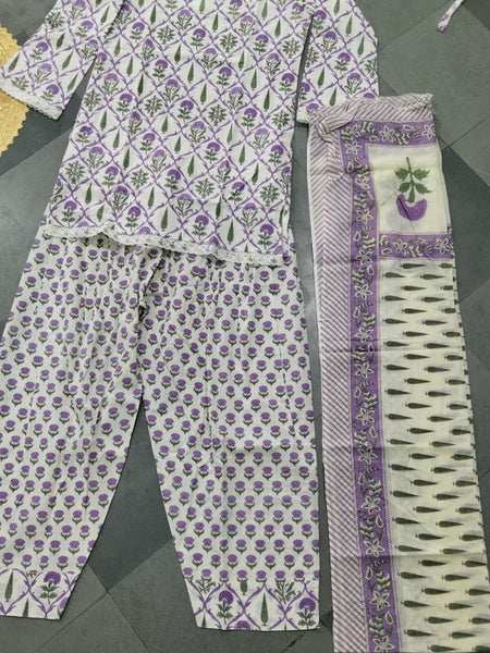 Lavender Floral Farshi Kurti Set | DJ17