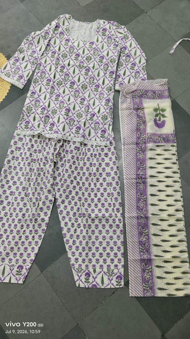 Lavender Floral Straight Kurti Set
