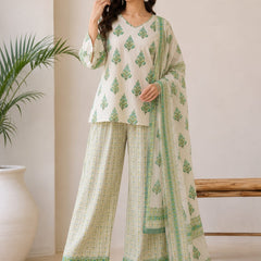 Green Buti Cotton Farshi Kurta Set With Dupatta | DJ13
