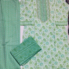 Mint Blossom Cotton Straight Kurti Set | DJ09
