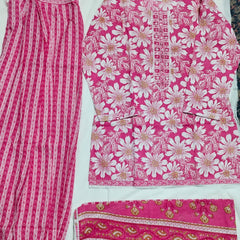 Pink Floral Cotton Farshi Kurta Set With Dupatta | DJ03